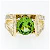 Image 1 : 14k Yellow Gold 3.0 ctw Round Peridot Solitaire & Ideal Cut Diamond Cocktail Rin