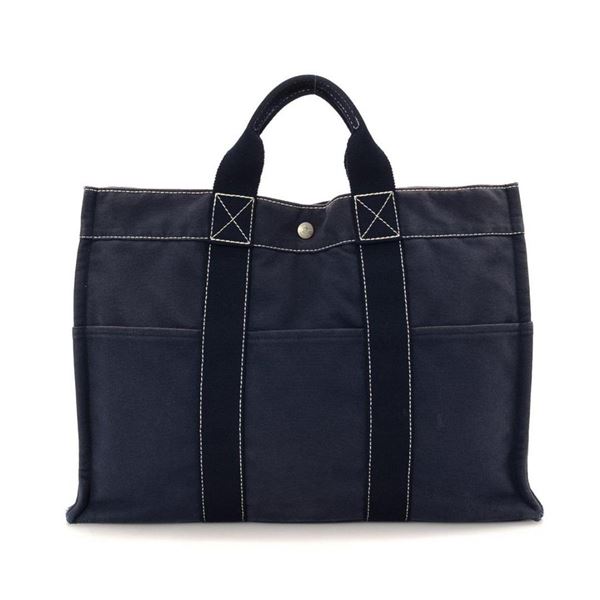 Hermes Navy Canvas Fourre MM Tout Bag