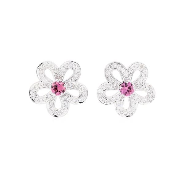 1.67 ctw Round Mixed Pink Sapphires And Round Brilliant Cut Diamond Earrings - 1