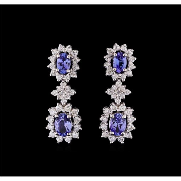 2.35 ctw Tanzanite and Diamond Earrings - 14KT White Gold