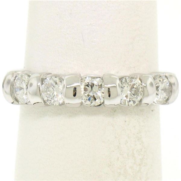 NEW 14k White Gold FINE .80 ctw Bar Set Round Brilliant Diamond Wedding Band Rin