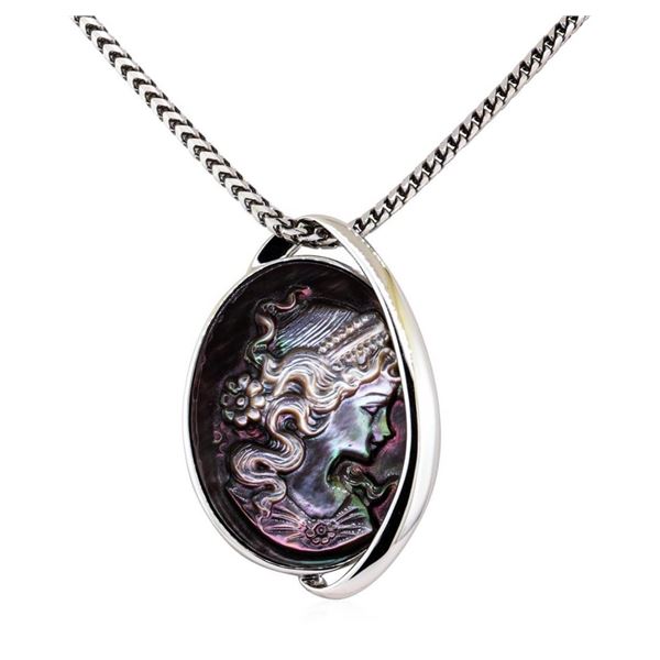 Black Mother of Pearl Cameo Pendant - 14KT White Gold