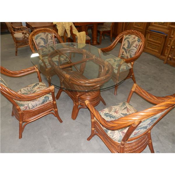 Glass Top Wicker Table & 4 chairs