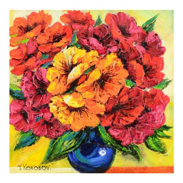 Yana Korobov, "Golden Heart" Original Acrylic Painting on Canvas, Hand Signed with Letter Authentici