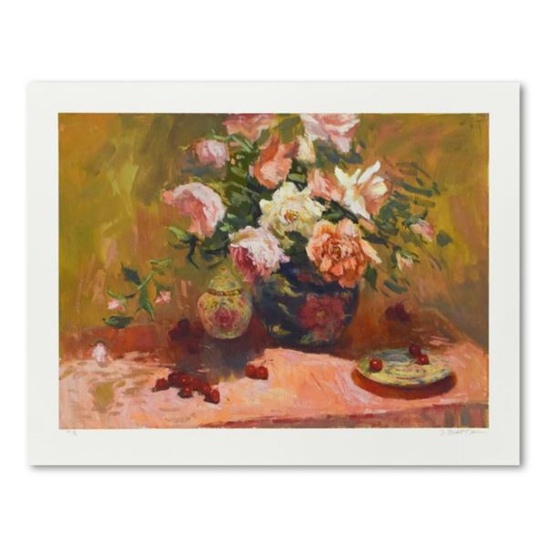 S. Burkett Kaiser, "Roses in Blue Vase" Limited Edition, Numbered and Hand Signed with Letter of Aut