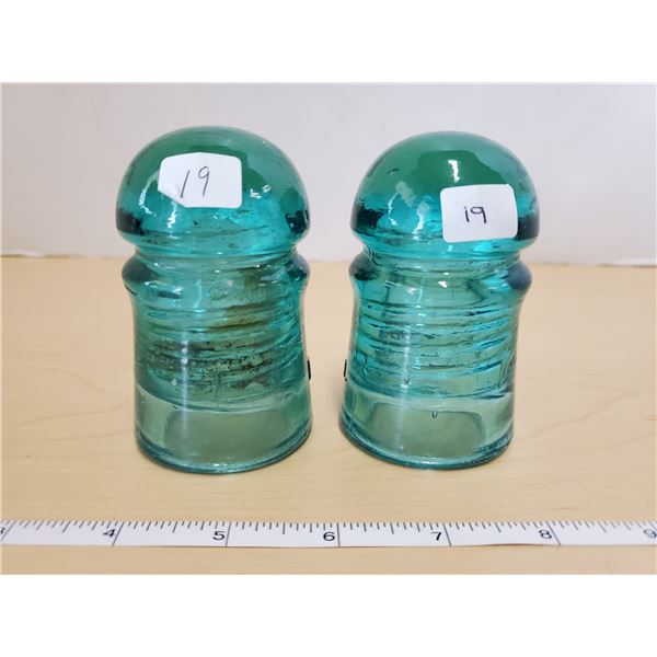 2 antique blue insulators
