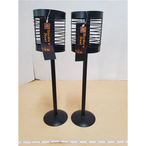2 black candle holders -metal