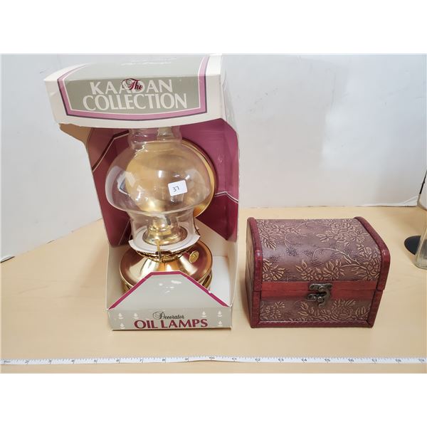 decorative wood box & kaadan oil lamp -new in box
