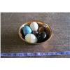 Image 1 : 5 Polished Stone Eggsin Copper Bowl - Onyx X2, Marble, Blue Onyx and More