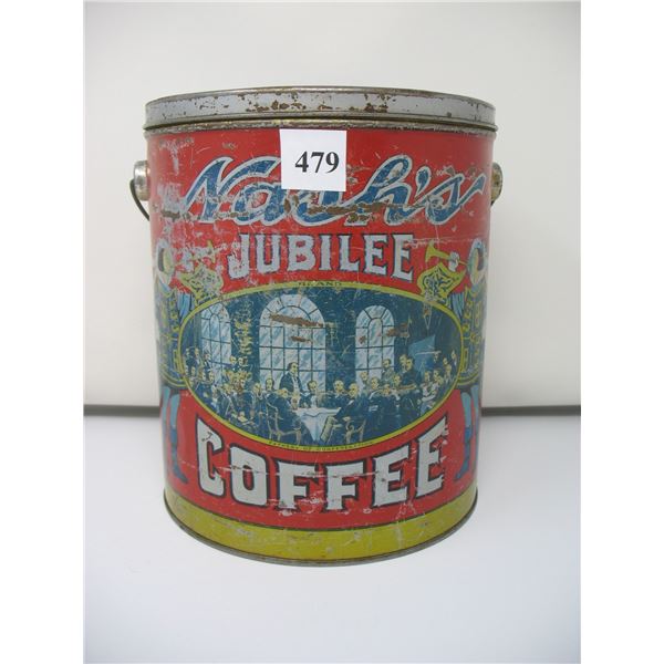 NASH'S JUBILEE BRAND COFFEE - 5 LB METAL CAN with WIRE HANDLE
