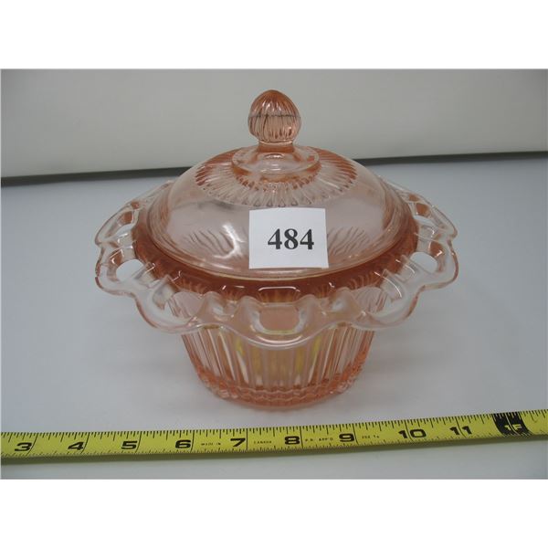 PINK CANDY DISH with LID - Small chip on edge of the dish