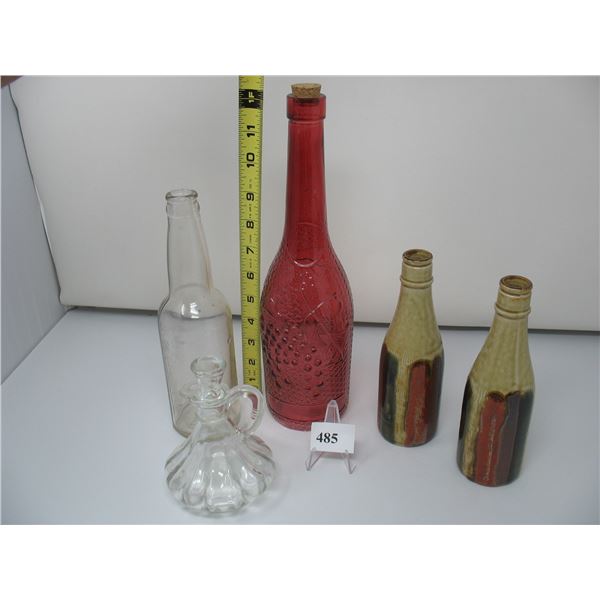 LOT OF 4 BOTTLES and CRUET with STOPPER