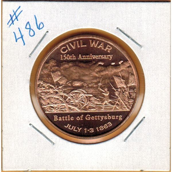 1 OUNCE COPPER  .999 FINE - US CIVIL WAR - BATTLE OF GETTYSBURG