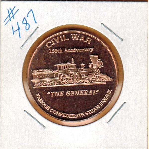 1 OUNCE COPPER  .999 FINE - US CIVIL WAR - "THE GENERAL" - CONFEDERATE STEAM ENGINE