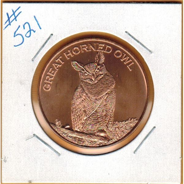 1 OUNCE COPPER  .999 FINE - GREAT HORNED OWL