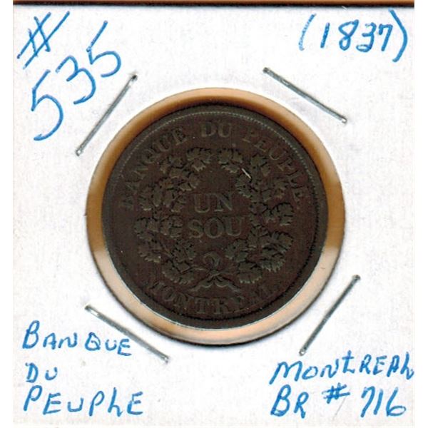 1837 BANQUE DU PEUPLE BANK TOKEN - MONTREAL