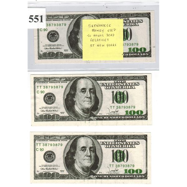 VIETNAMESE SPIRIT MONEY - Used to honor dead Relatives at New Years - Lot of 3 notes