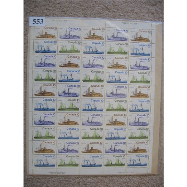 SHEET of 50 MINT STAMPS - 10 CENTS - SHIPS - Total Face Value $5.00