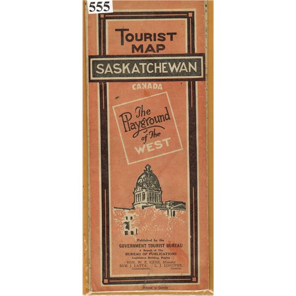 WORLD WAR II ERA SASKATCHEWAN TOURIST MAP - Mentions Free Gas Ration Coupons for Tourists