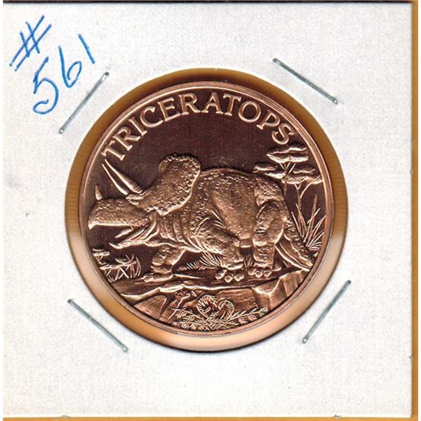 1 OUNCE .999 COPPER - DINOSAUR - TRICERATOPS