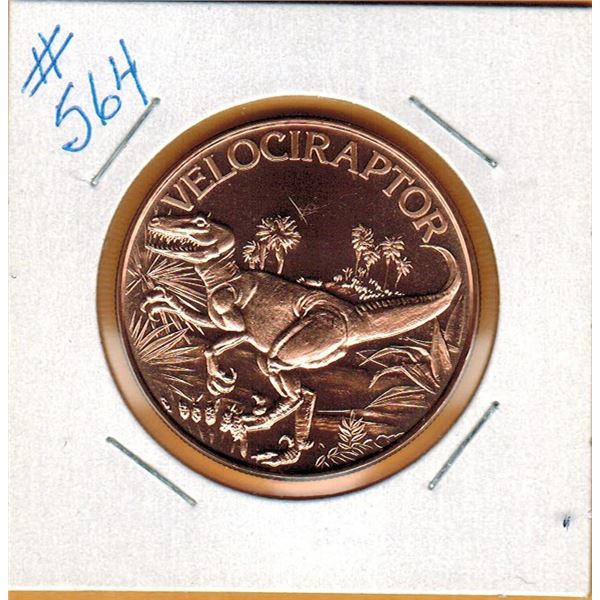 1 OUNCE .999 COPPER - DINOSAUR - VELOCIRAPTOR