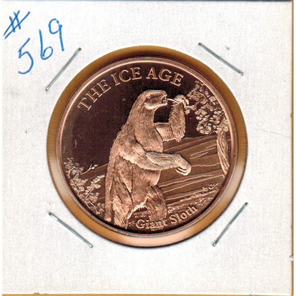 1 OUNCE .999 COPPER - ICE AGE - GIANT SLOTH
