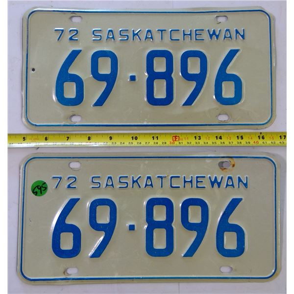 Matched Pair Sask 1972 Plates