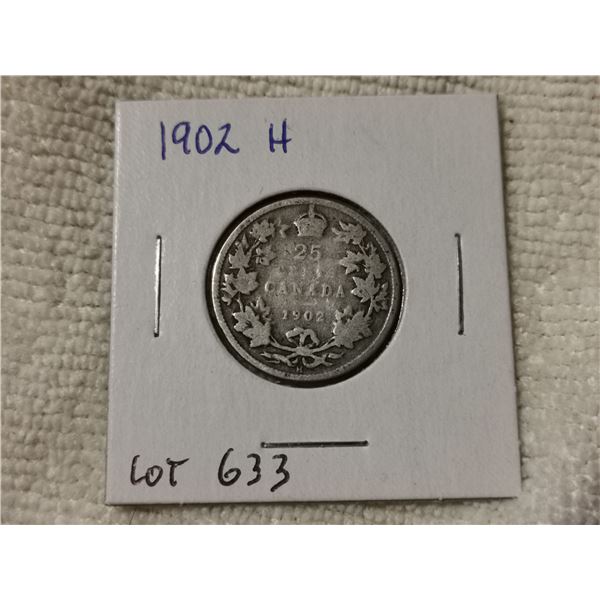 1902H silver 25¢ coin