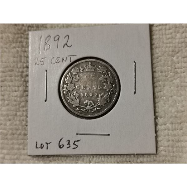 1892 silver 25¢ coin