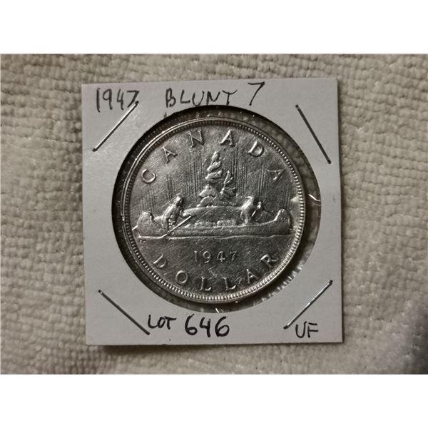 1947 Canada silver dollar, blunt 7, key date