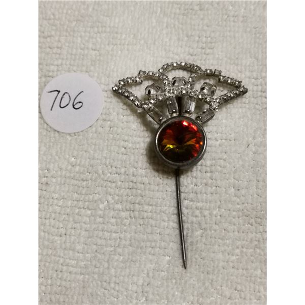 Antique crown stick pin, large color changing stone