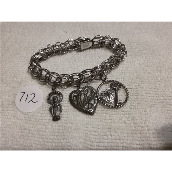Sterling bracelet with 3 charms