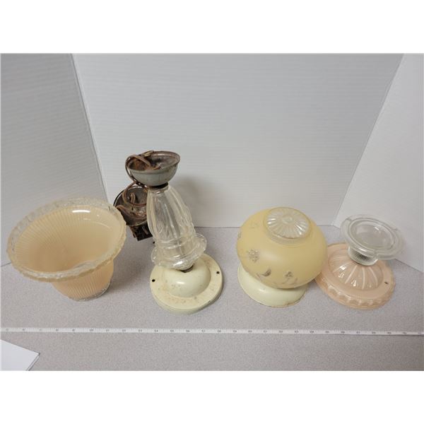 Lot of 4 vintage lamp fixtures with glass shades