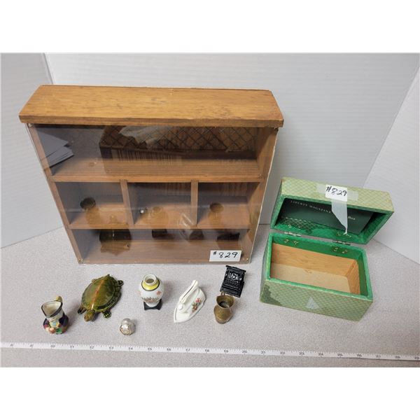 Shadow box, 11”x 10 ½” and small box of collectables