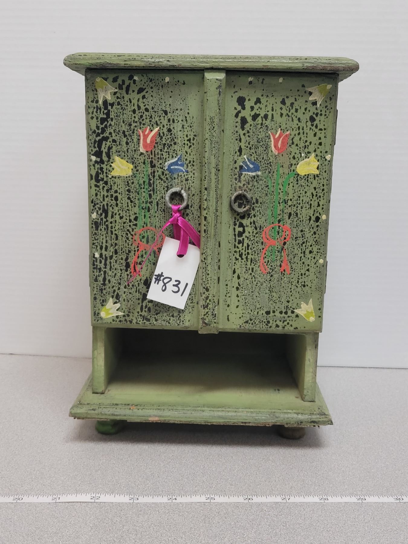 Green wooden tabletop storage chest, 11” high x 8” wide