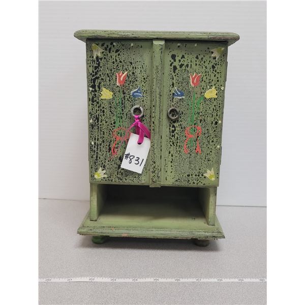 Green wooden tabletop storage chest, 11” high x 8” wide