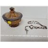 Image 2 : Brown marbled swirly glass candy dish & rosary stamped Italy