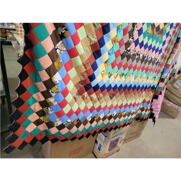 Vintage fortrel and cotton quilt, Diamond pattern, 7 feet square
