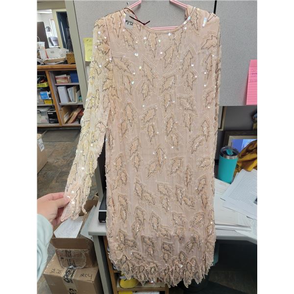 1980’s pink silk Evening Gown, decorated with beads and sequins