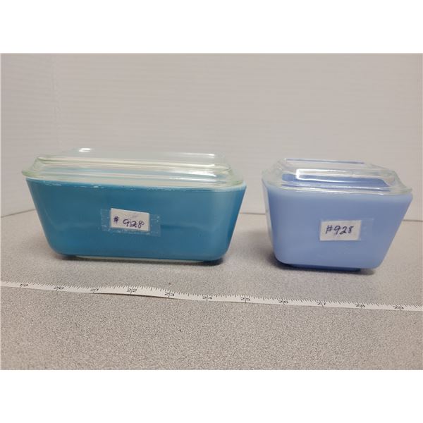 Pyrex refrigerator dishes, 2 cup blue and 1 cup delphite