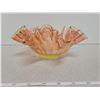 Image 2 : Pink ruffled bride’s basket bowl, vaseline yellow base, yellow on ruffle edge, 8 ½ “
