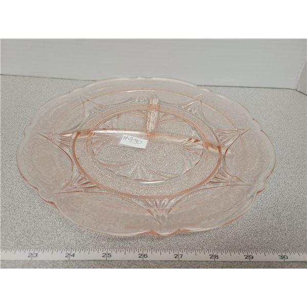 Pink depression glass grill plate, Royal Lace, 9 ½”