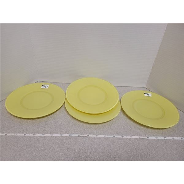 Set of 4 yellow Saguenay lunch plates, 8”, Dominion Glass, 1930’s