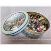 Image 1 : Large Currier & Ives tin with vintage buttons