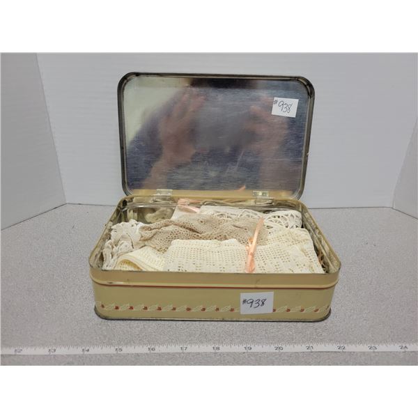 Vintage tin with handmade lace and hand work