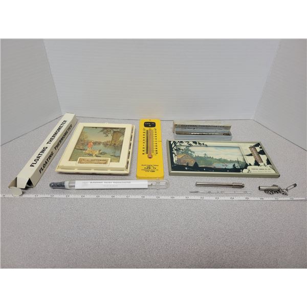 Lot of assorted thermometers, 4 advertising