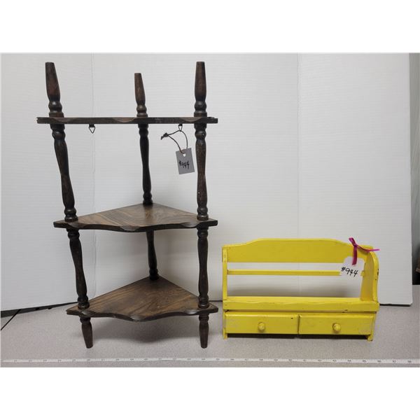 Small what-not corner shelf and yellow spice rack