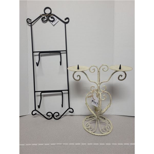 Metal candle holder and wall plate rack