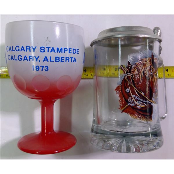 1973 Calgary Stampede Glass & Beer Stein with Lid