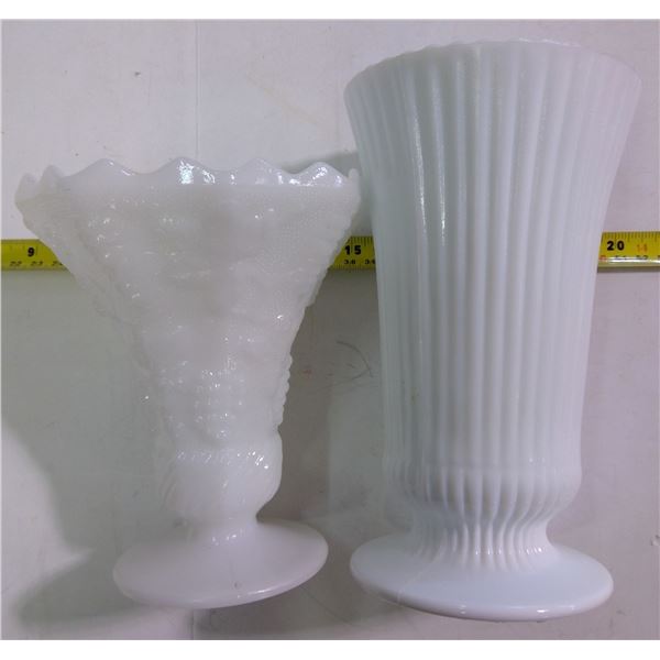 Lot of 2 - Milk Glass Vases